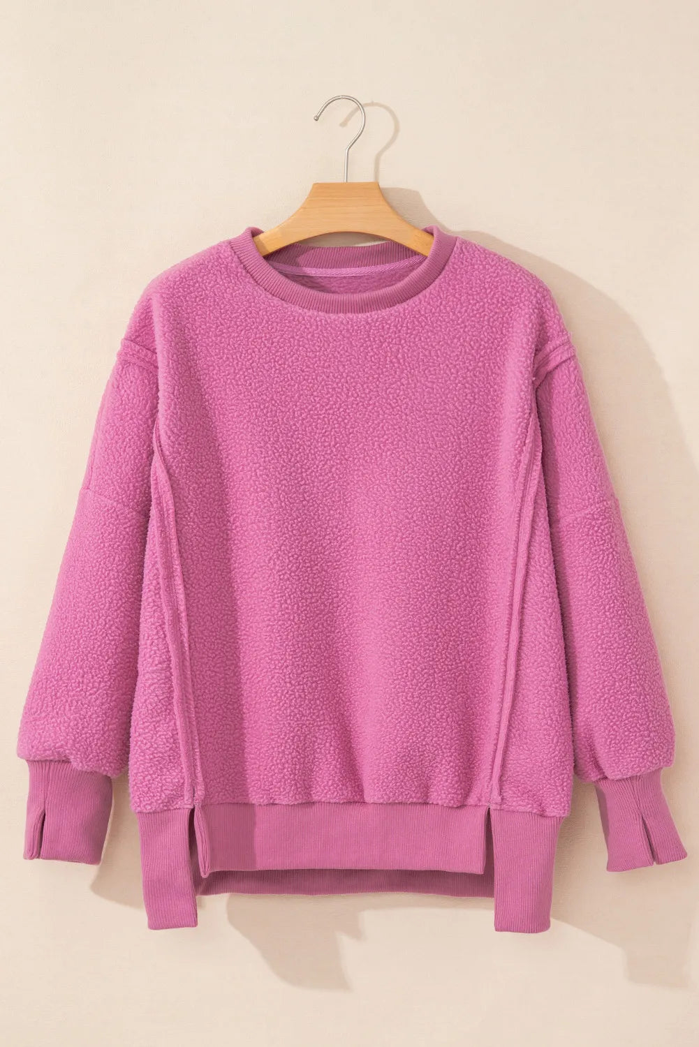 Splicing design irregular loose plush hoodie hem women's top