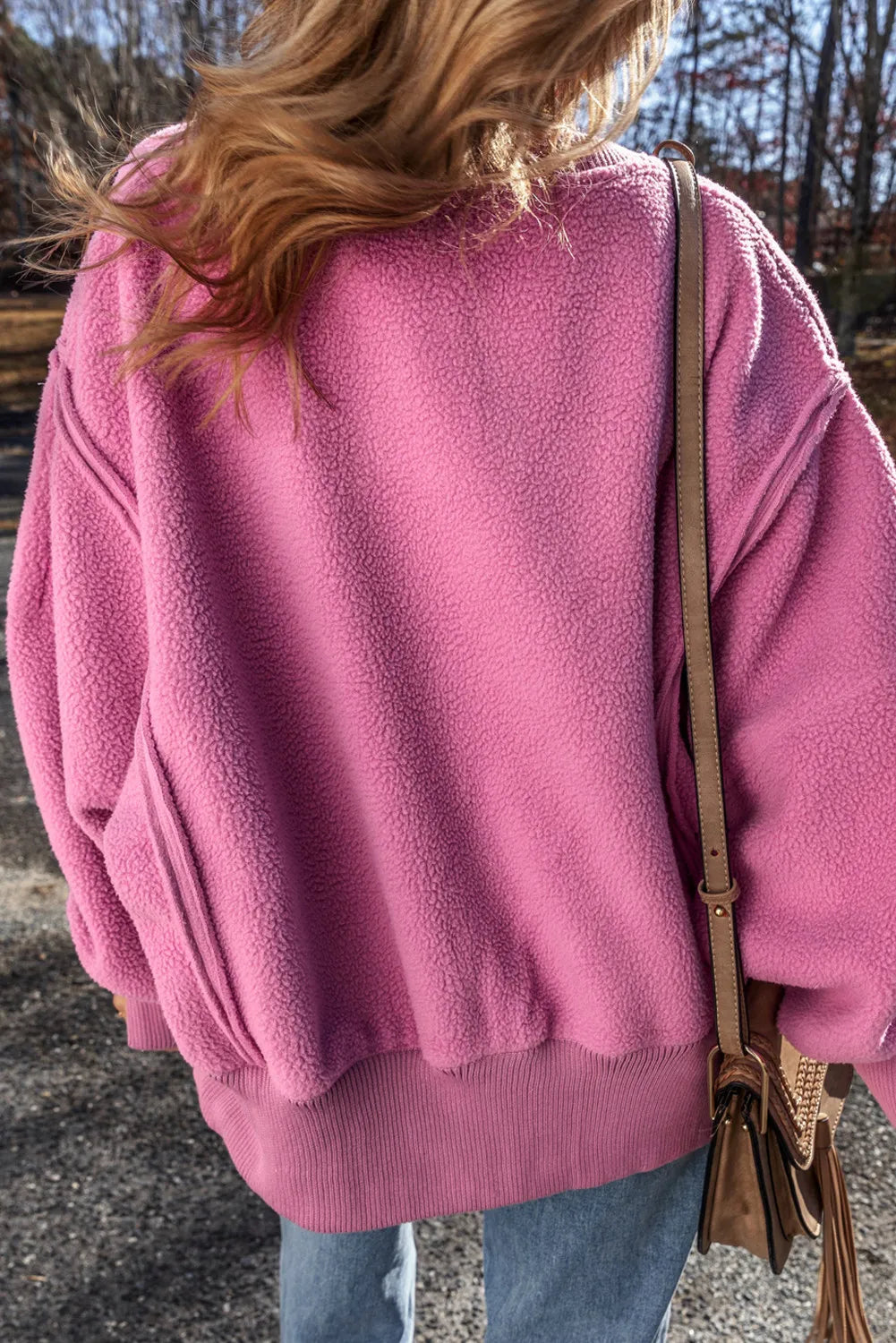 Splicing design irregular loose plush hoodie hem women's top