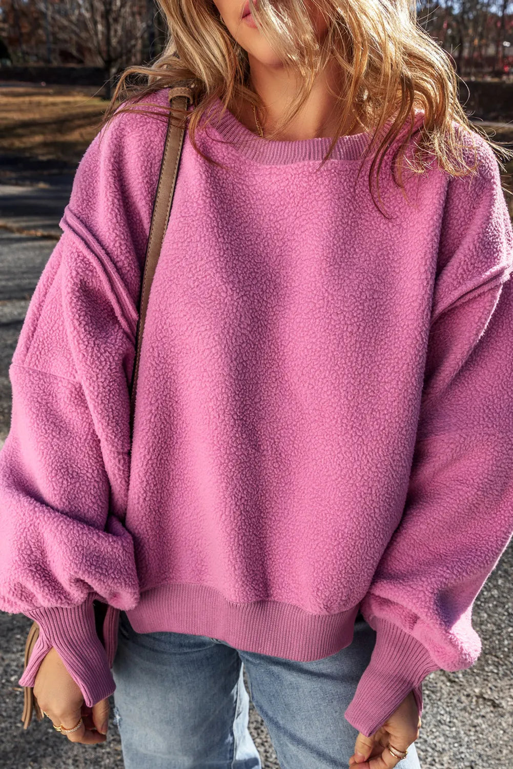 Splicing design irregular loose plush hoodie hem women's top
