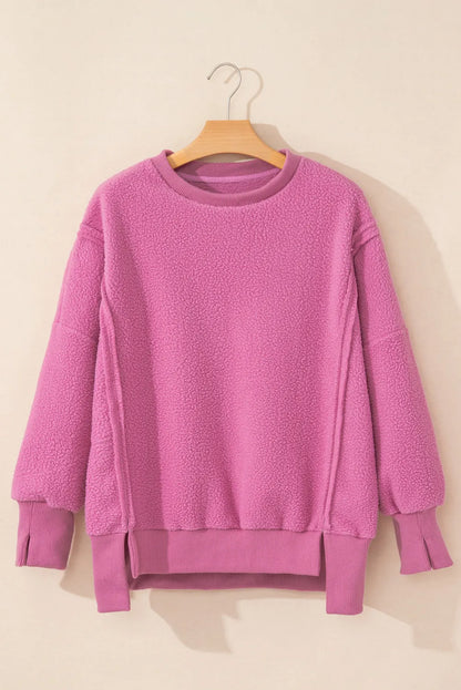 Splicing design irregular loose plush hoodie hem women's top