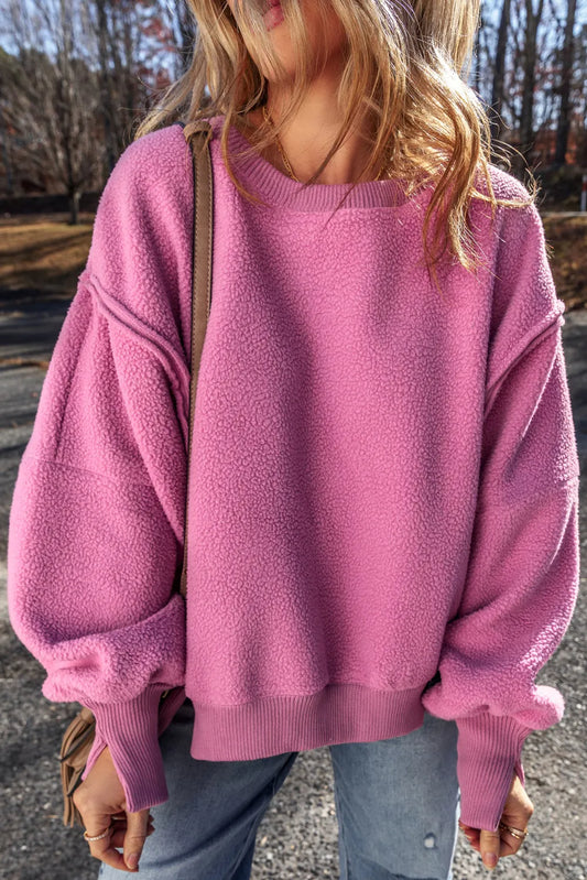 Splicing design irregular loose plush hoodie hem women's top